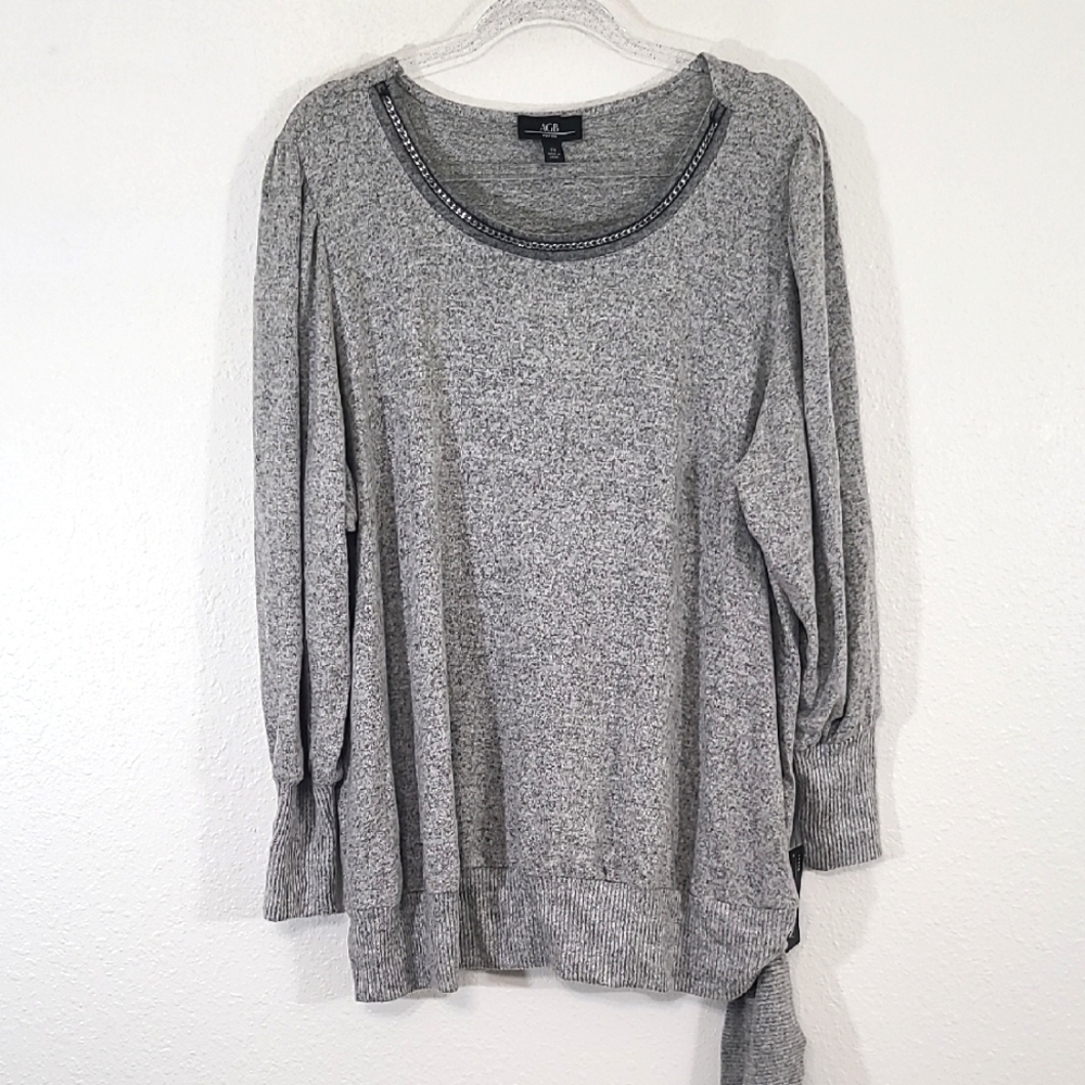 *NWT* AGB Woman Super Soft Heather Grey Long Sleeve Top w/Side Tie, size 3X